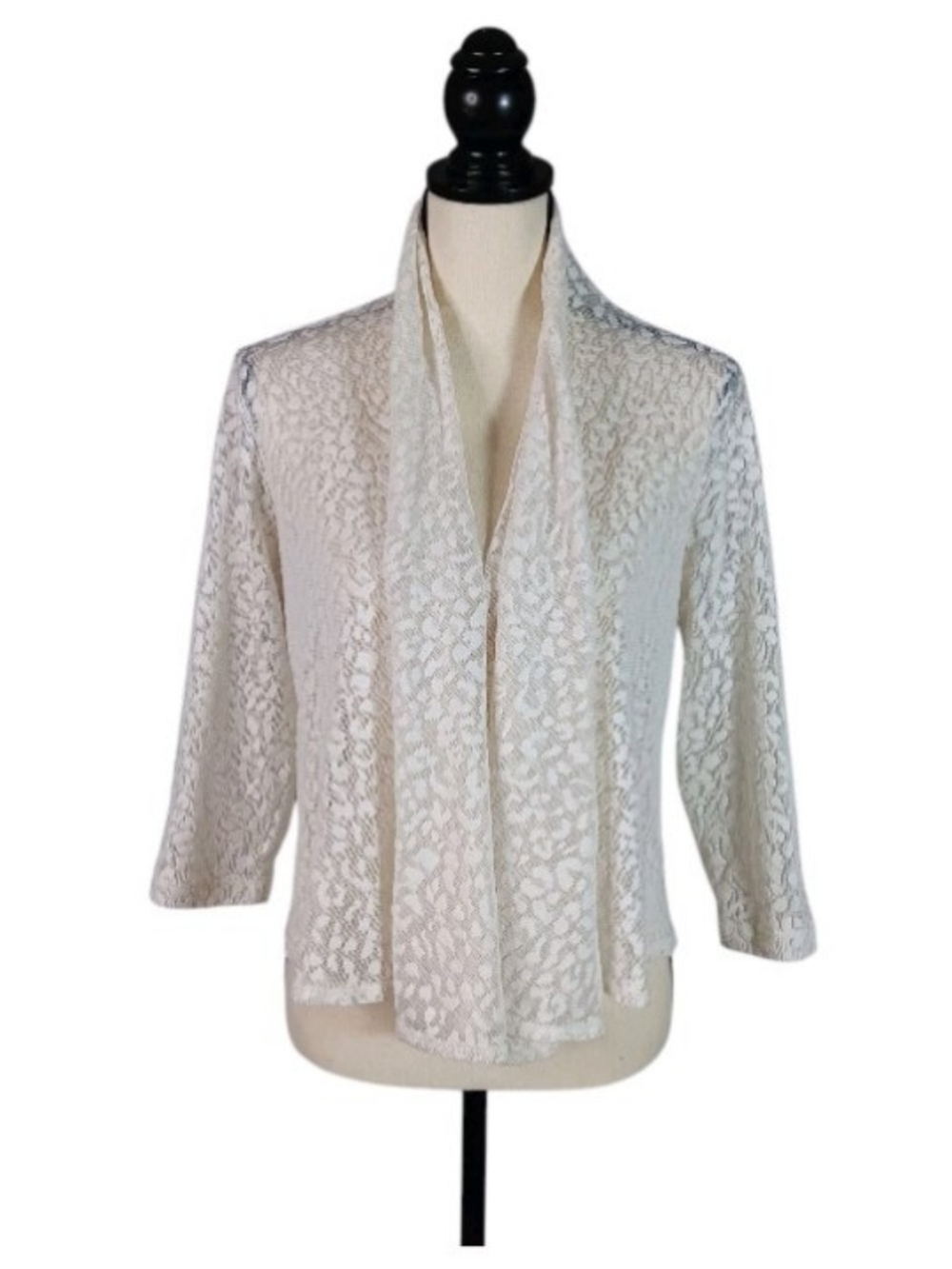 Ruby Rd. Cream Lace Lightweight Waterfall Open Cardigan